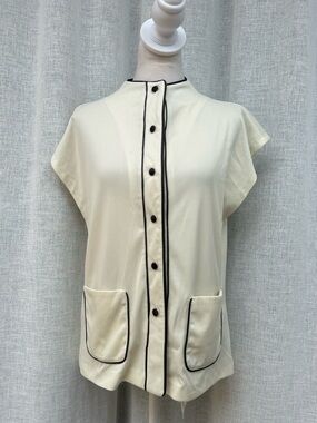 1960 Linda originals ivory brown trim button down shirt